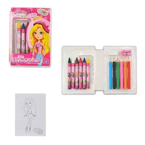 Estojo Infantil Escolar Wellmix Glam Girl 18 Peças com Lápis de Cor, Giz de Cera, Desenhos, Borracha e Apontador Rosa Estojo Infantil Escolar Wellmix Glam Girl 18 Peças com Lápis de Cor, Giz de Cera, Borracha