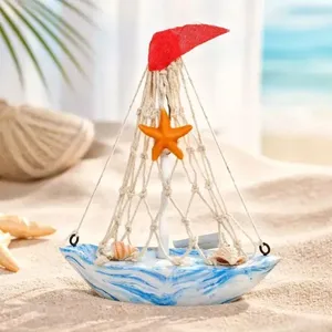 Enfeite Decorativo Navio Náutico Barco de Mesa 15cm Resina Azul Claro e Branco Dantas Enfeite Navio Náutico Barco de Mesa 15cm Resina Azul e Branco Dantas