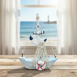 Enfeite Decorativo Navio Náutico Barco com Âncora 15cm Azul Claro e Branco Dantas Enfeite Navio Náutico Barco com Âncora 15cm Azul e Branco Dantas