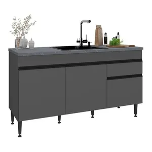 Balcão de Cozinha Gabinete para Pia Milano MP2387 3 Portas 1 Gaveta MDF MDP 150cm Cinza Grafite Multimóveis Balcão de Cozinha para Pia Milano MP2387 3 Portas 1 Gaveta 150cm Cinza Grafite Multimóveis