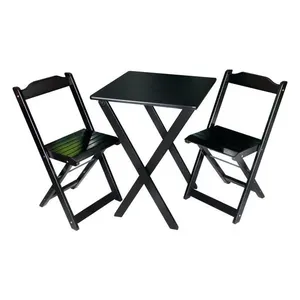Conjunto De Mesa Dobrável 60x60 Com 2 Cadeiras Decor Tarimatã Para Area Gourmet - Preto - Cor: Preto