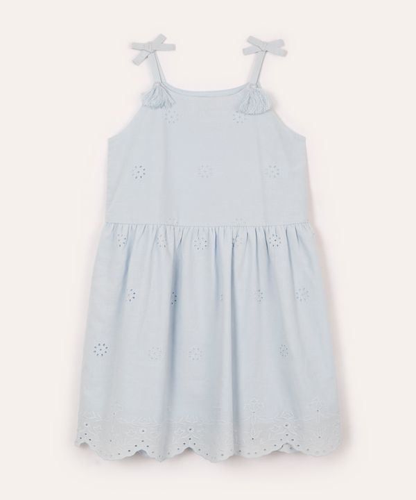 vestido de algodão infantil com bordado floral azul 8