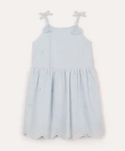 vestido de algodão infantil com bordado floral azul 12