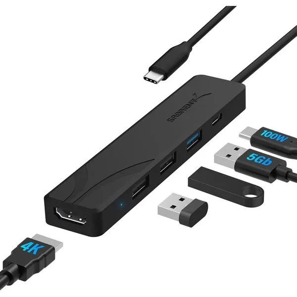 Hub USB-C Sabrent HB-TC5P 4 K HDMI Preto A-BI