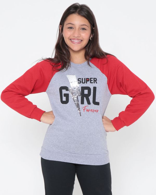 Blusão Juvenil Moletom Estampa Super Girl Cinza Claro 10