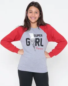 Blusão Juvenil Moletom Estampa Super Girl Cinza Claro 12