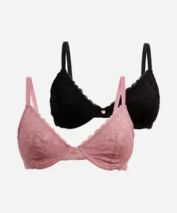 kit de 2 sutiãs meia taça sem bojo renda floral colorido 42