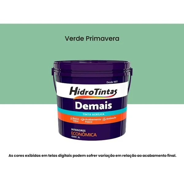 Tinta Acrílica Econômica Hidrotintas Fosca 3L Demais Verde Primavera (MP)