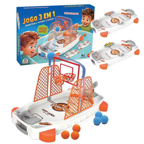 Jogo 3 Em 1 Basquete Futebol Hóquei, Braskit, 2 Jogadores, Crianças +4 Anos