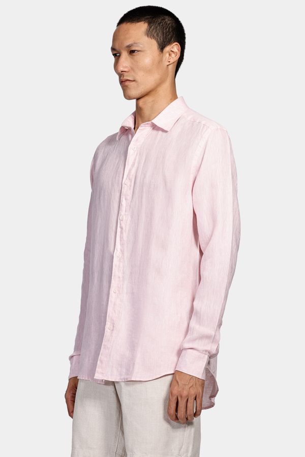 Camisa Manga Longa Slim em Linho Irlandês Rosa - M