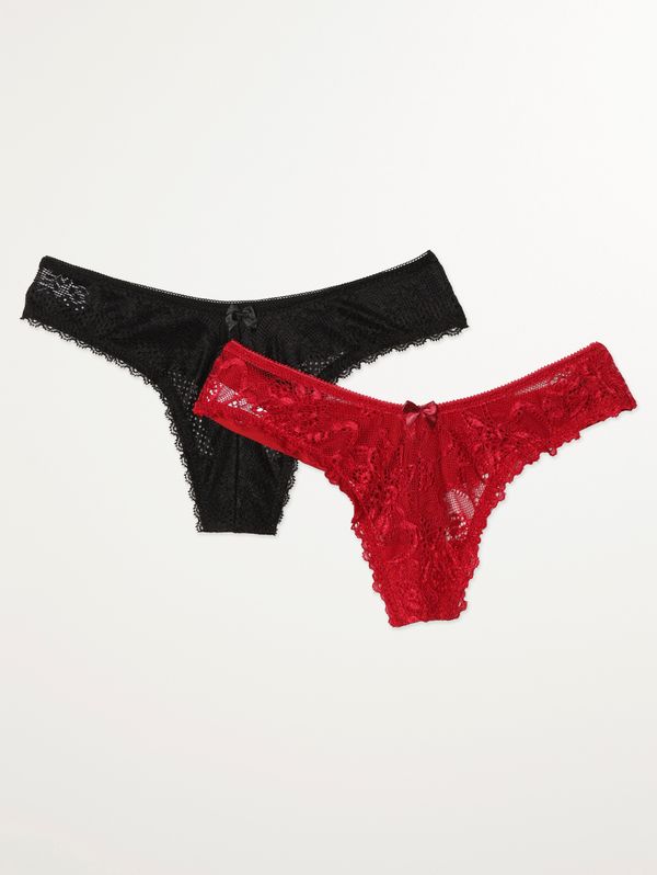 Kit com 02 Calcinhas Fio Duplo Feminina VERMELHO/PRETO P