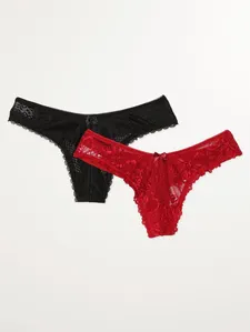 Kit com 02 Calcinhas Fio Duplo Feminina VERMELHO/PRETO P