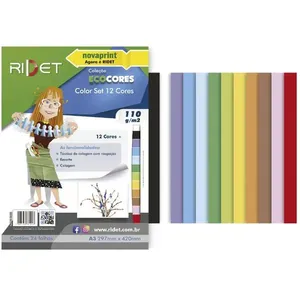 Bloco Ecocores Color Set 12 Cores 24 Folhas A3 110g 29,7x42cm 010002 - Ridet