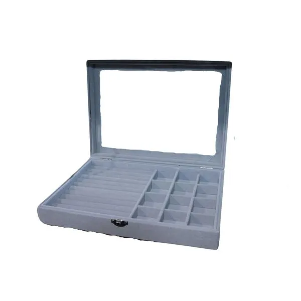 Porta Joias Com Divisórias E Proteção De Vidro 20x28 Cinza BM362794 (MP)