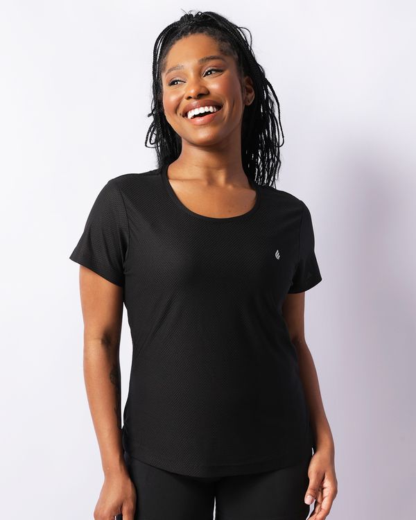 Blusa Fitness Feminina Barra Alongada Manga Curta Preto G
