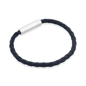 Pulseira Edge de Couro Natural Azul Marinho Azul P