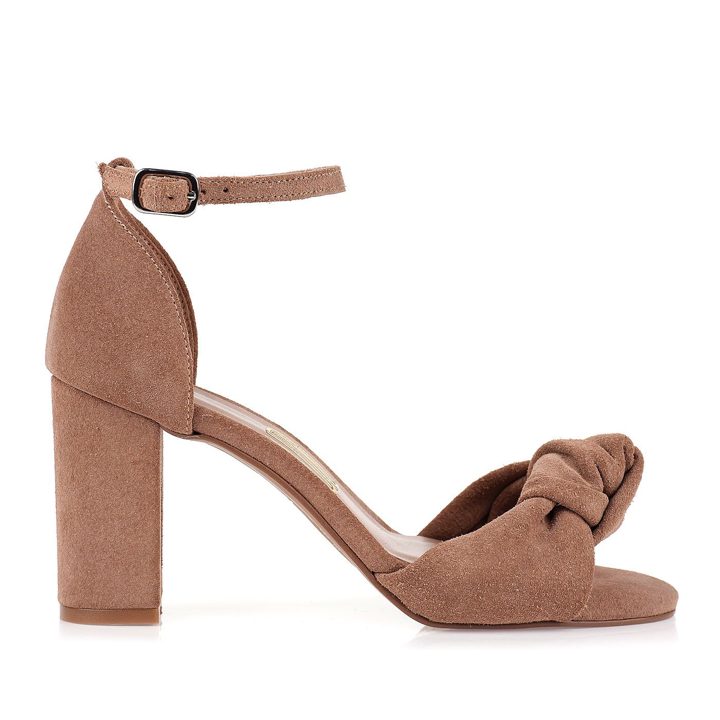 Sandália Salto Médio New Suede Nude