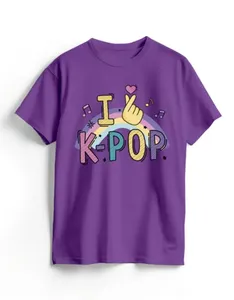 Camiseta Algodão Roxa K-Pop Finger Heart G / Roxo