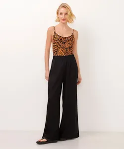 calça pantalona saída de praia com fenda preta GG