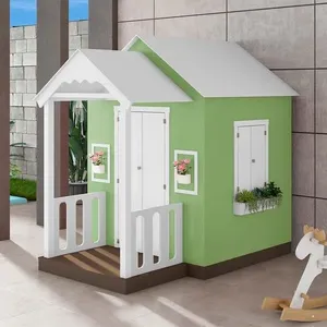 Casinha de Brinquedo com Varanda e Cerca Artesanal L12 em MDF Branco-verde Infantil Criança Feliz Casinha de Brinquedo com Varanda L12 em MDF Branco-verde Infantil Criança Feliz