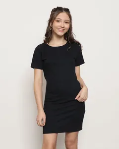 Vestido Juvenil Manga Curta Canelado Preto 10