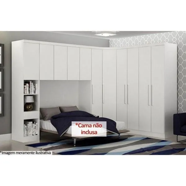 Quarto Modulado Bari Rizon 5 Peças (1 Armário Ponte 1 Closet 2 Guarda Roupas 1 Complemento) Branco