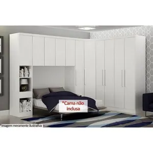 Quarto Modulado Bari Rizon 5 Peças (1 Armário Ponte 1 Closet 2 Guarda Roupas 1 Complemento) Branco