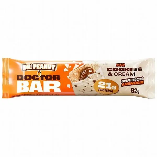 Barra de Proteína Dr Peanut Doctor Bar Cookies & Cream 62g