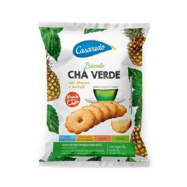 Biscoito Casaredo Chá Matecom Abacaxi com Hortelã 200g BISCOITO CHA ABACAXI C/HORTELA 200G CASA