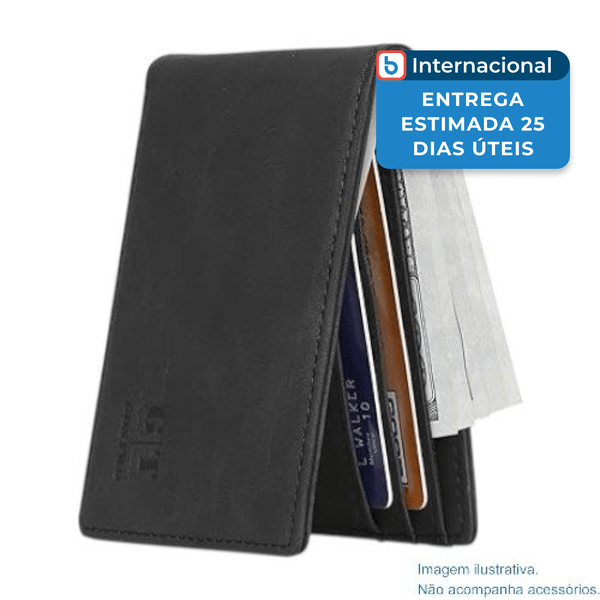 Carteira Gostwo Slim Bifold Couro Vintage Preto A-MBI