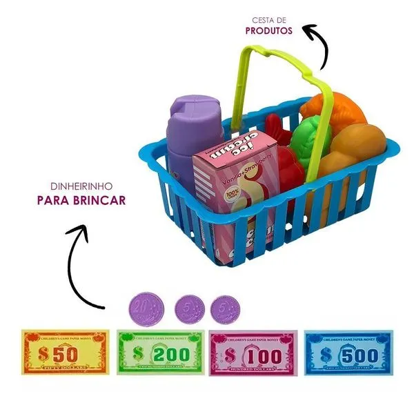 Caixa Registradora Infantil com Luz e Som com Cesta de Produtos e Scanner Educativo Toys & Toys Caixa Registradora Infantil com Luz e Som com Cesta de Produtos Toys & Toys
