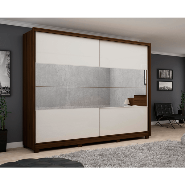 Guarda-Roupa Casal 100% MDF, 2 Portas, 7 Gavetas, Com Espelho, Pés - Gelius Apolo Nogueira / Off White