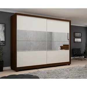 Guarda-Roupa Casal 100% MDF, 2 Portas, 7 Gavetas, Com Espelho, Pés - Gelius Apolo Nogueira / Off White
