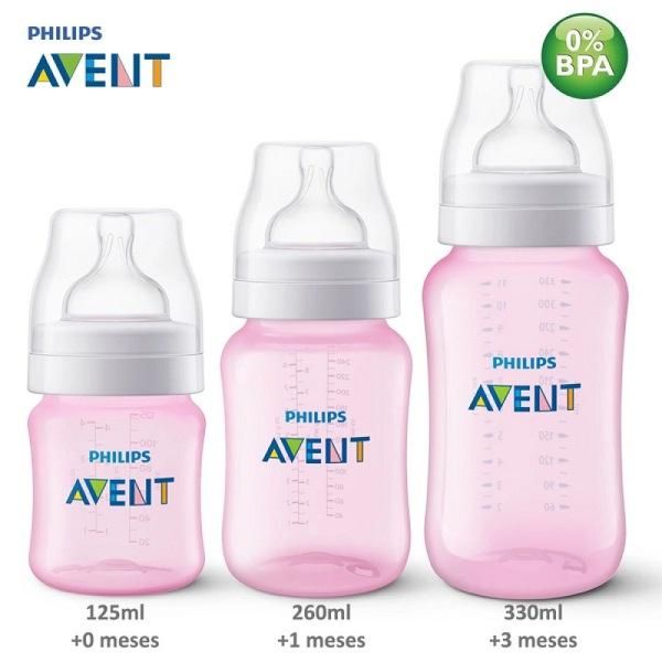 Kit Mamadeira C/ 3 125/260/330ML Clássica Rosa Philips AVENT SCD809/42