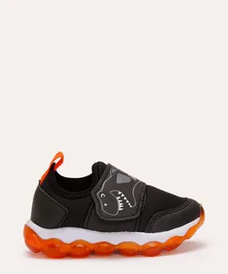 tênis casual infantil dinoussaro com led preto 25