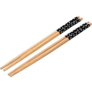 Conjunto 4 Pares Hashis Japonês 24x1cm Preto Bambu Sunflower Lyor Sushi Yakisoba Oriental