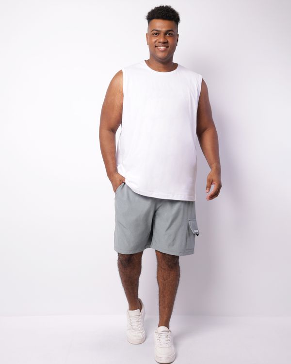 Bermuda Plus Size Masculina Reta Bolso Cargo Com Cordão Cinza G1