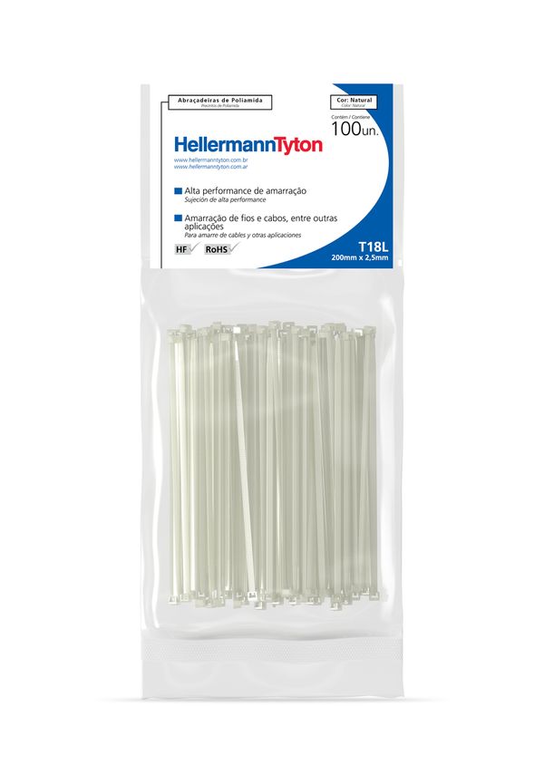 Abraçadeira T-18L-Natural-200X2,50Mm C/100Pçs