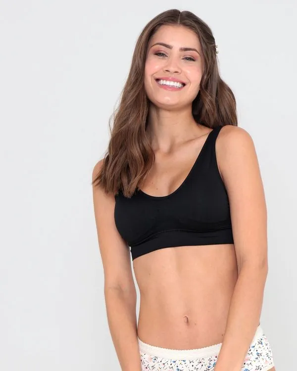 Sutiã Top Feminino Avulso Bojo Removível Sem Costura Preto P