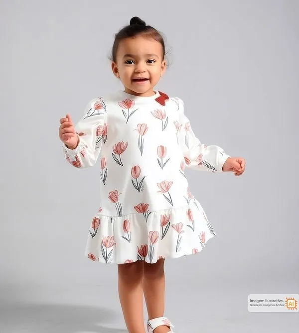 Vestido Moletinho Tulipas Branco - GG