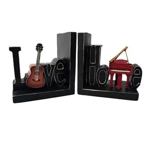 Aparador de Livros Love Música em Resina Jogo Decorativo Instrumentos Musicais Preto com 2 Peças Mabruk Aparador de Livros Love Música em Resina Jogo Decorativo Instrumentos Musicais Preto Mabruk