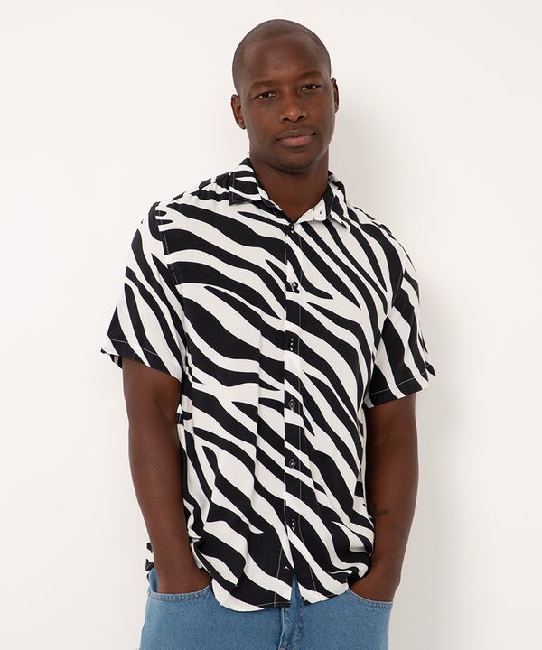 camisa tradicional de viscose animal print manga curta off white G