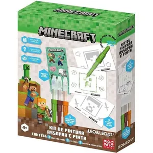 Kit de Pintura Minecraft com 3 Canetas Spray Efeito Aerógrafo e Estênceis Leonora Kit de Pintura Minecraft Canetas Spray Efeito Aerógrafo Leonora
