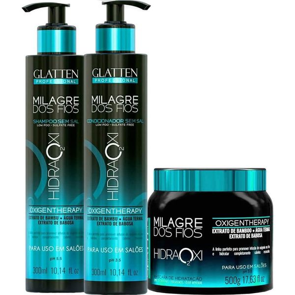 Glatten Milagre Dos Fios Hidraoxi - Kit Terapia De Oxigênio Trio (3 Produtos)