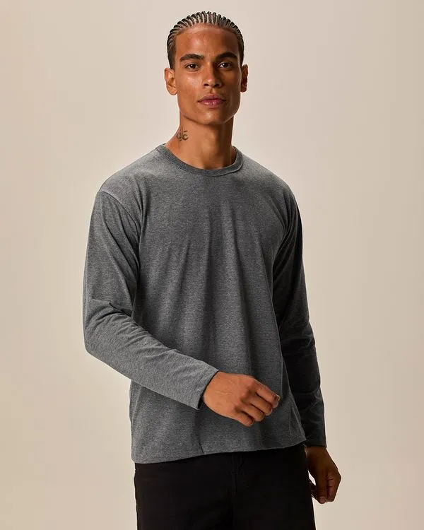 Camiseta Básica Masculina Decote V Manga Longa Em Algodão Cinza - M