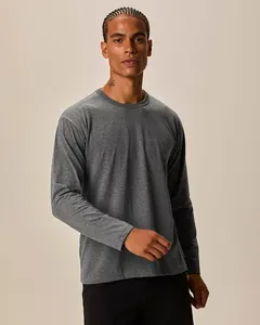Camiseta Básica Masculina Decote V Manga Longa Em Algodão Cinza - M