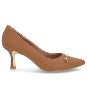 Scarpin Marrom Salto Fino Couro Detalhe Bridão 39