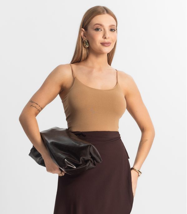 Blusa Feminina De Alça Poliamida Style Box Marrom P