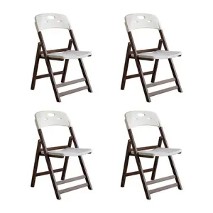 Conjunto 4 Cadeiras Dobráveis Elegance Estrutura em Madeira Assento em Polipropileno para Varanda Branco Mais Madeira Kit 4 Cadeiras Dobráveis Elegance Estrutura em Madeira Assento em Polipropileno Branco Mais Madeira