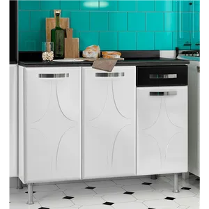 Balcão Triplo em Aço, 3 Portas e 1 Gaveta, Com Tampo - Telasul Rubi Smart Branco / Preto